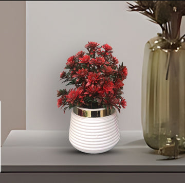 Pack of 2 Red Artificial Plant leave with White Pot Decorative Flowers Plants best for Home and office Décor
