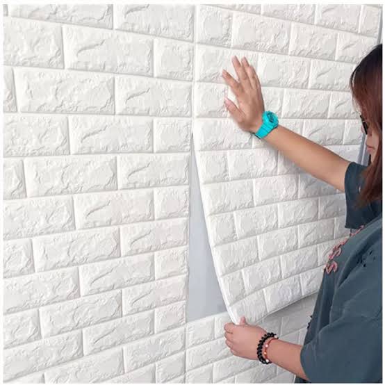 02 Piece 3d Wall Stickers Faux Brick White Brick | Bedroom Home Decor Waterproof Self Adhesive Living Room Wallpaper – 70 Cm X 77 Cm