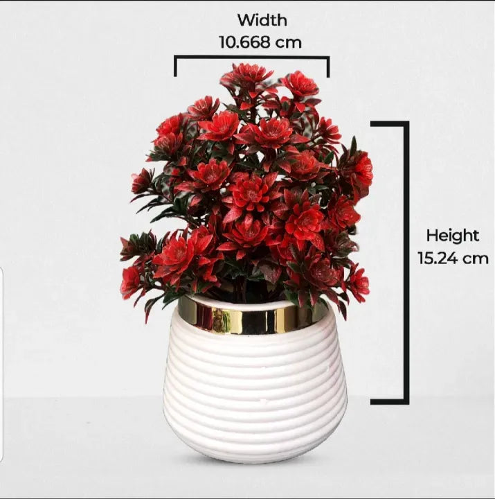 Pack of 2 Red Artificial Plant leave with White Pot Decorative Flowers Plants best for Home and office Décor